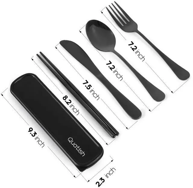 Alt view image 7 of 7 - Travel Utensils with Case, 5 Piece Stainless Steel Silverware Set for Work, Portable Reusable Travel Cutlery Set, Fork and Spoon Set for Picnic, Camping, Gadgets, Lunch Box for Men, Black