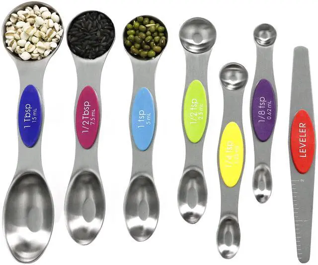 Main image of Multicolor Magnetic Measuring Spoons Set with Leveler | 7Pack, Stainless Steel, Stackable, Fits Spice Jars - For Baking Kitchen Gadgets Apartment Essentials Fits