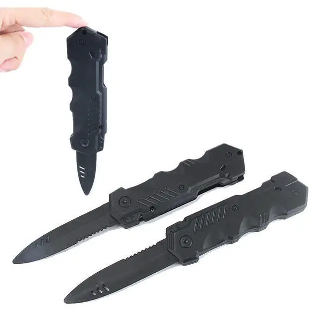 Alt view image 2 of 5 - 4pcs Retractable Fake Knife Slim Toy Weapon Plastic Prop Dagger Trick Blade for Halloween Fools Day Party Cosplay Joke Gadget Prank Gag Black