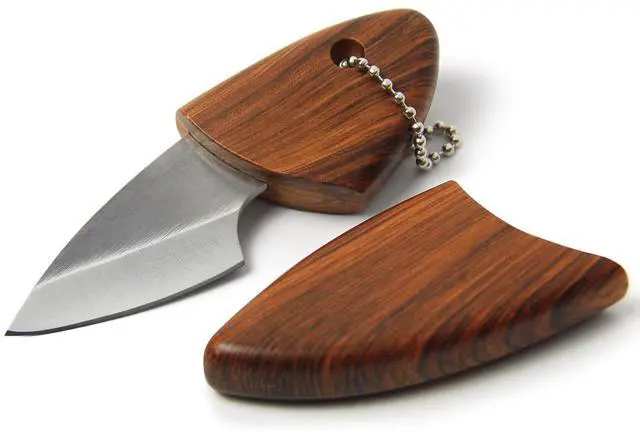 Main image of Small Keychain Box Cutter, EDC Fixed Blade Pocket Knife | Wood-grain Plastic Handle, Utility Knife with Sheath, Gadgets for Men, Men's Accessories, Stocking Stuffers