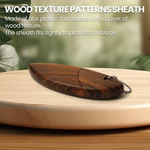 Alt view image 3 of 7 - Small Keychain Box Cutter, EDC Fixed Blade Pocket Knife | Wood-grain Plastic Handle, Utility Knife with Sheath, Gadgets for Men, Men's Accessories, Stocking Stuffers