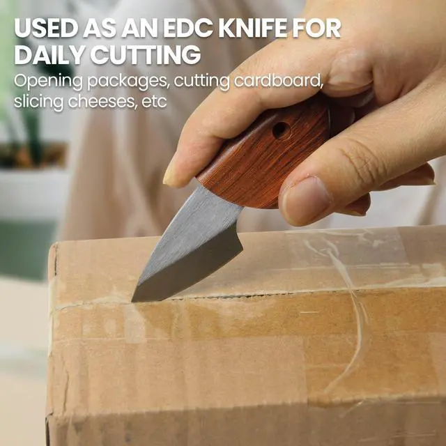Alt view image 4 of 7 - Small Keychain Box Cutter, EDC Fixed Blade Pocket Knife | Wood-grain Plastic Handle, Utility Knife with Sheath, Gadgets for Men, Men's Accessories, Stocking Stuffers