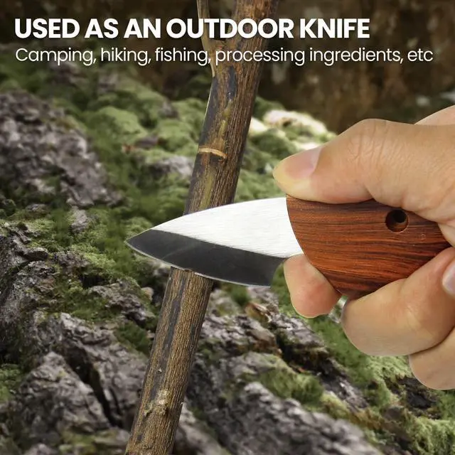 Alt view image 5 of 7 - Small Keychain Box Cutter, EDC Fixed Blade Pocket Knife | Wood-grain Plastic Handle, Utility Knife with Sheath, Gadgets for Men, Men's Accessories, Stocking Stuffers