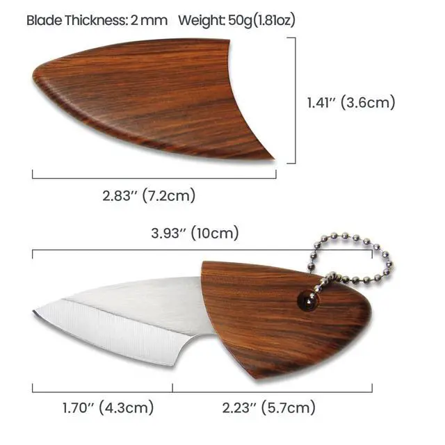 Alt view image 7 of 7 - Small Keychain Box Cutter, EDC Fixed Blade Pocket Knife | Wood-grain Plastic Handle, Utility Knife with Sheath, Gadgets for Men, Men's Accessories, Stocking Stuffers