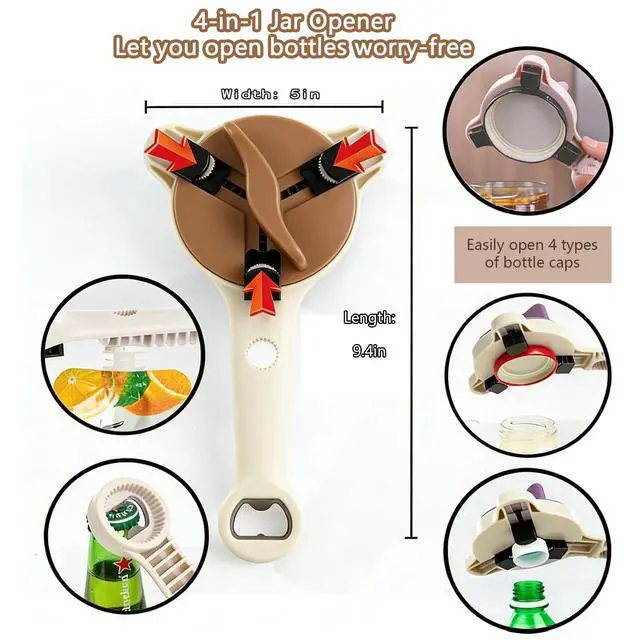 Alt view image 2 of 6 - New Jar Opener for Seniors, 4-in-1 Can Openers for Weak Hands & Arthritis Sufferers with Non Slip Teeth, Ergonomic Non-Slip Handle, Fits 1-3.5 Inch Kitchen Mason Jars, Bottle & Cans
