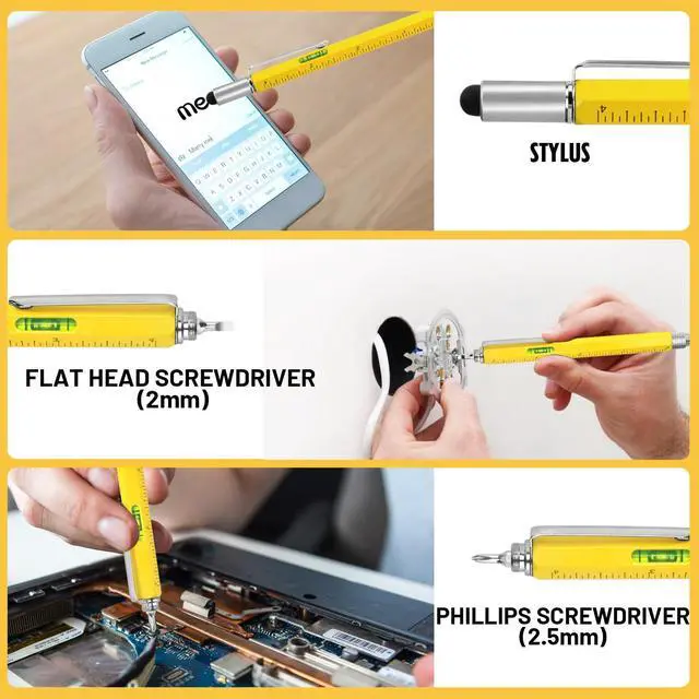 Alt view image 3 of 7 - Cool Pen Gifts for Men, 6-in-1 Multi Tool Tech Pen Gadgets Tools for Men, Personalized Gifts for Him, Funny Gift for Christmas, Father's Day Valentines or Birthdays Gifts (Yellow)