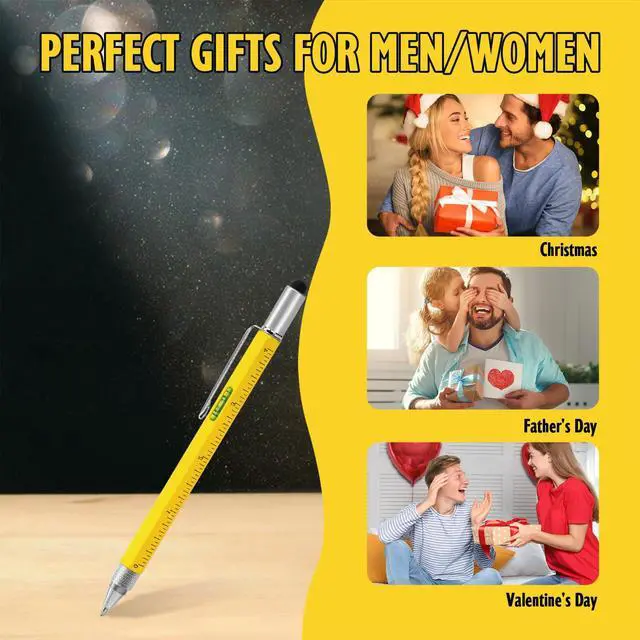 Alt view image 6 of 7 - Cool Pen Gifts for Men, 6-in-1 Multi Tool Tech Pen Gadgets Tools for Men, Personalized Gifts for Him, Funny Gift for Christmas, Father's Day Valentines or Birthdays Gifts (Yellow)