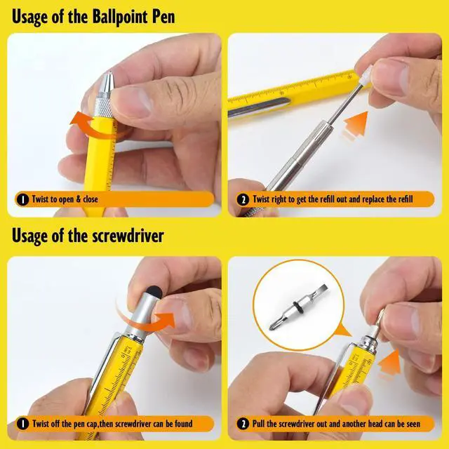 Alt view image 7 of 7 - Cool Pen Gifts for Men, 6-in-1 Multi Tool Tech Pen Gadgets Tools for Men, Personalized Gifts for Him, Funny Gift for Christmas, Father's Day Valentines or Birthdays Gifts (Yellow)