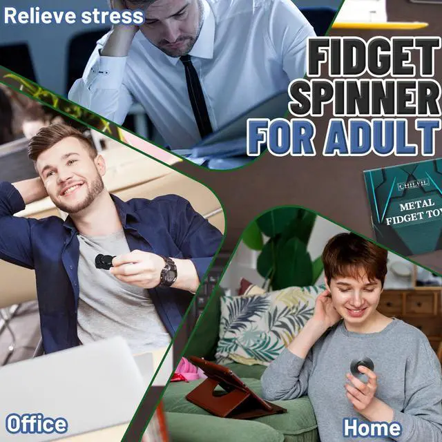 Alt view image 5 of 6 - 3-in-1 Fidget Spinner Toy for Adult Metal Slider Clicker Spinner Magnetic for Adult Men Office Desk Toy Stress Anxiety Relief ADHD Magnet EDC Cool Gadget Gifts Easter Basket Stuffer - Silver