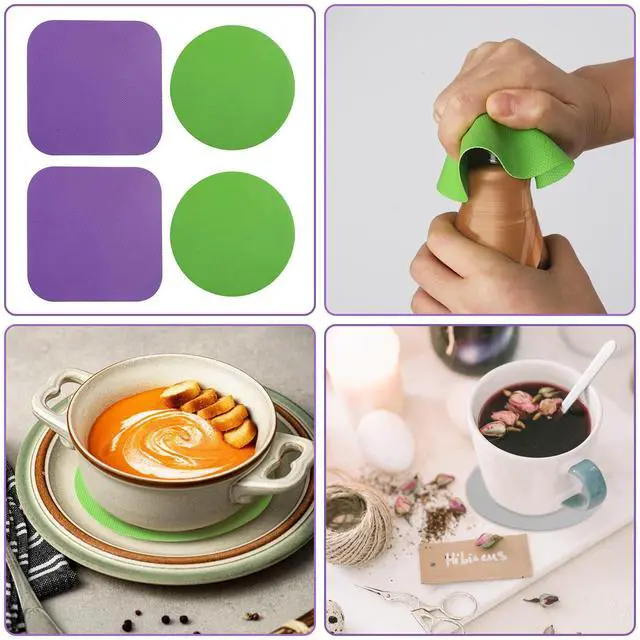 Alt view image 7 of 7 - 4pcs Jar Opener Gripper Pad for Seniors with Weak Hands, Rubber | Multi-function Silicone Bottle Opener Lid Cap Rubber Gripper Pads Kitchen Coasters Gadgets, Green, Purple