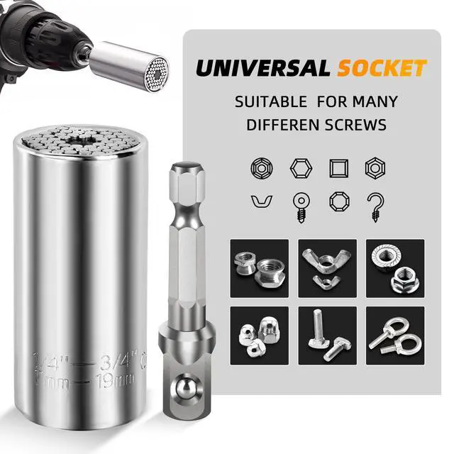 Alt view image 3 of 6 - Stocking Stuffers for Men Gifts for Men Super Universal Socket Tools | Grip Socket Set With Power Drill Adapter (7-9MM) Cool Stuff Gadgets Gifts for Father Husband Mens Gifts Christmas