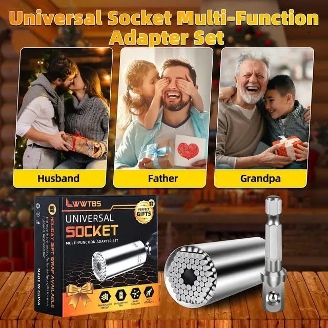 Alt view image 4 of 6 - Stocking Stuffers for Men Gifts for Men Super Universal Socket Tools | Grip Socket Set With Power Drill Adapter (7-9MM) Cool Stuff Gadgets Gifts for Father Husband Mens Gifts Christmas