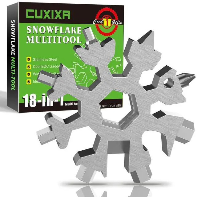 Main image of Stocking Stuffers for Men, 18 in 1 Snowflake Multi Tool, Stainless Steel Snowflake Multitool, Cool Gadgets for Outdoor Travel Camping Daily Silver