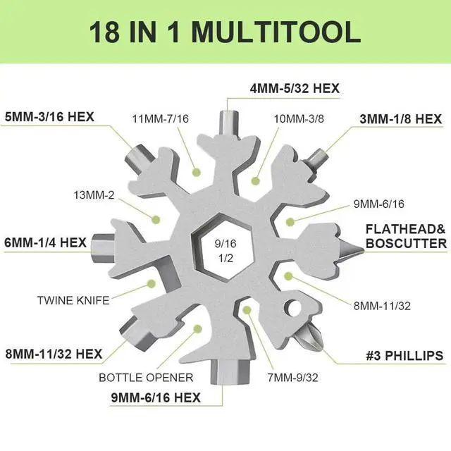 Alt view image 2 of 7 - Stocking Stuffers for Men, 18 in 1 Snowflake Multi Tool, Stainless Steel Snowflake Multitool, Cool Gadgets for Outdoor Travel Camping Daily Silver