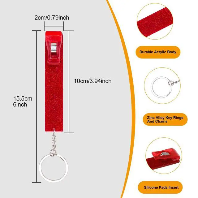 Alt view image 3 of 6 - Newest Upgraded 2PCS Credit Card Puller, Cute Debit Bank Card Grabber for Long Nails ATM Keychain Women with Plastic Clip (Red + Red)