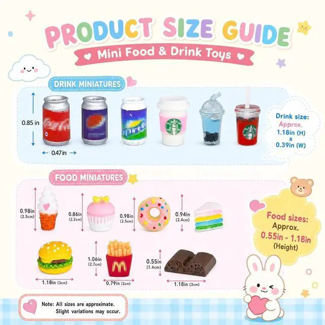 Alt view image 2 of 7 - 50 Pcs Miniature Food Drink Bottles Soda Pop Cans Pretend Play Kitchen Game Party Accessories Toys Hamburg Cake Ice Cream for 1/12 Doll House (25Food+25Drink)