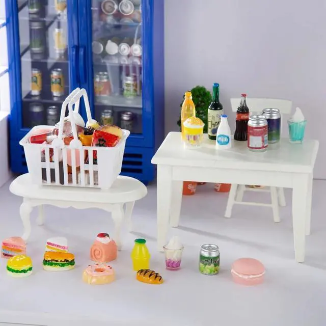 Alt view image 6 of 7 - 50 Pcs Miniature Food Drink Bottles Soda Pop Cans Pretend Play Kitchen Game Party Accessories Toys Hamburg Cake Ice Cream for 1/12 Doll House (25Food+25Drink)