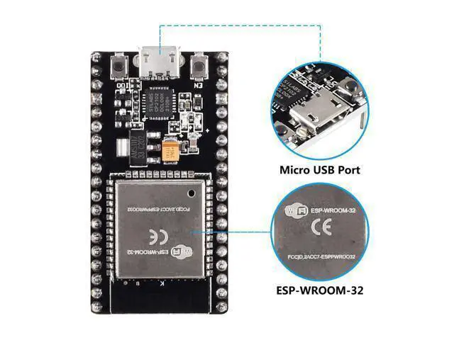 Alt view image 4 of 5 - 6Pcs ESP32 Development Board WiFi + Bluetooth Microcontroller Dual Cores ESP-32 ESP-32S Board ESP-WROOM-32 CP2102 Chip 38Pin Narrow Version 2 in 1 Dual Core Low Power Consumption ESP-32S