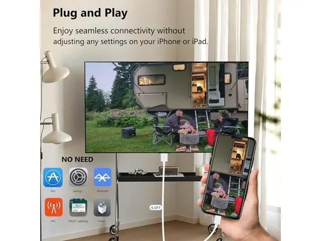 Alt view image 3 of 7 - Lightning to HDMI Cable for iPhone Digital AV Adapter 1080P HD Video Sync Screen Connector iPhone to HDMI for TV Projector Monitor 6.6FT