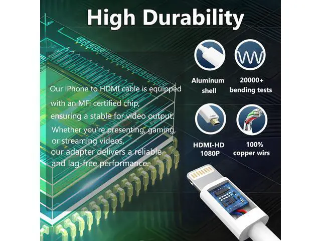 Alt view image 4 of 7 - Lightning to HDMI Cable for iPhone Digital AV Adapter 1080P HD Video Sync Screen Connector iPhone to HDMI for TV Projector Monitor 6.6FT
