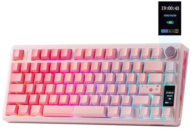 Main image of TH80 V2 PRO Wireless Gaming Keyboard with Screen&Knob, 10000mAh, 2.4Ghz/BT/USB-C, RGB, Hot Swap, Custom Driver, NKRO, PBT Keycap, Mechanical Keyboard for PC/Mac (Pink, Creamy Jade)
