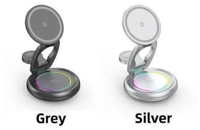 Alt view image 3 of 5 - 15W 3 in 1 Foldable Magnetic Wireless Charging Station 360 Rotation Fast Charging Stand for Phone Earbuds Smart Watch