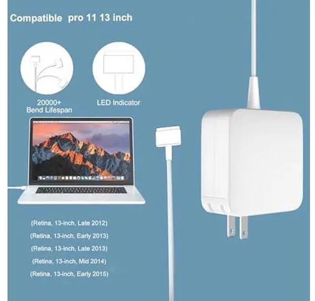 Alt view image 4 of 6 - 60W T-Tip Compatible with Mac Book Pro Charger,Magnetic Power Adapter Charger, Laptop Charger Compatible with Mac Book Pro 13-Inch Retina Display(Between 2012-2015)