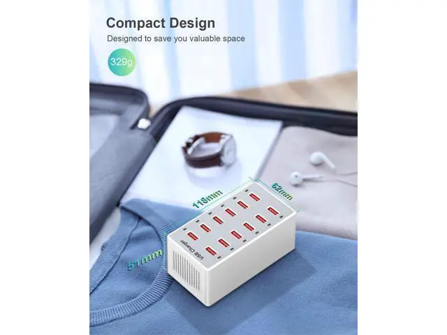 Alt view image 5 of 7 - USB Charger 12-Ports USB Charging Station for Multiple Devices USB Wall Charger Power Hub Strip Smart Plug Charging Dock Block for iPhone Xs/XR,iPad,iPod,Galaxy S9/S8,Laptops and Smart Phones 60W