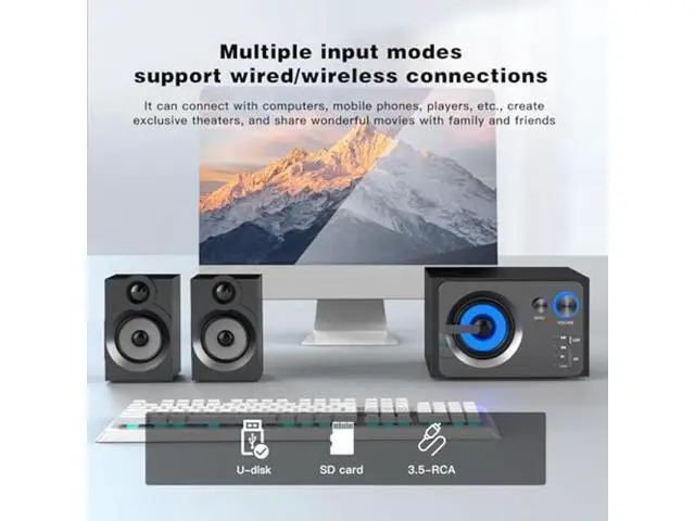 Alt view image 3 of 5 - Elimavi BT-15 2.1 Computer Speaker System with 4 inches Subwoofer Dual 3 inches Tweeter, Support RCA/Wireless Input, Wood Enclosure, 60W, Black