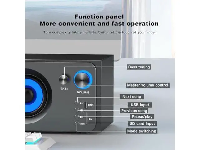Alt view image 4 of 5 - Elimavi BT-15 2.1 Computer Speaker System with 4 inches Subwoofer Dual 3 inches Tweeter, Support RCA/Wireless Input, Wood Enclosure, 60W, Black