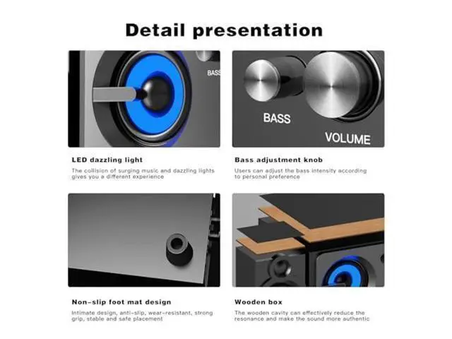 Alt view image 5 of 5 - Elimavi BT-15 2.1 Computer Speaker System with 4 inches Subwoofer Dual 3 inches Tweeter, Support RCA/Wireless Input, Wood Enclosure, 60W, Black