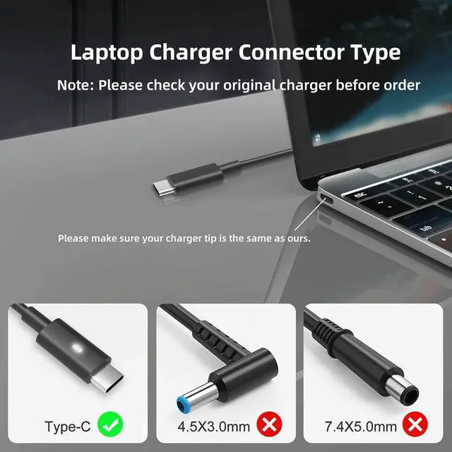 Alt view image 4 of 7 - 65W 45 Watt AC Adapter Compatible with Laptop Charger USB C Computer Latitude 5420 7420 5540 5440 3540 7440 5450 5430 5520 5530 7430 E5430 E5440 XPS 13 Type C Power Cord