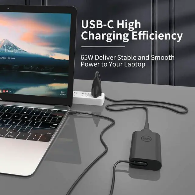 Alt view image 3 of 7 - 65W 45 Watt AC Adapter Compatible with Laptop Charger USB C Computer Latitude 5420 7420 5540 5440 3540 7440 5450 5430 5520 5530 7430 E5430 E5440 XPS 13 Type C Power Cord