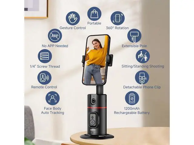 Alt view image 2 of 7 - Auto Face Tracking Tripod, No App, Smart Shooting Phone Holder with Remote, 360° Rotation Body Phone Camera Mount with Phone Holder Body Smart Tracking Tripod for Vlog/TIK Tok, Rechargeable Battery