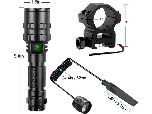 Alt view image 5 of 6 - Green Light Flashlight, Rechargeable LED Green Light Tactical Flashlight with Pressure Switch, 5 Modes & Zoomable Deer Hunting Light, IPX4 waterproof Hog Lights for Night Hunting Coyote Varmint