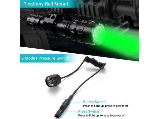 Alt view image 3 of 6 - Green Light Flashlight, Rechargeable LED Green Light Tactical Flashlight with Pressure Switch, 5 Modes & Zoomable Deer Hunting Light, IPX4 waterproof Hog Lights for Night Hunting Coyote Varmint