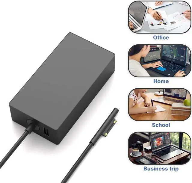 Alt view image 5 of 6 - 65W Surface Pro Charger Compatible with Microsoft Surface Laptop 2 3 Surface Pro X 9 8 7 6 5 4 3 Surface Go 2 Go 3 Surface Book 1 2 Microsoft Surface Charger Power Supply Adapter