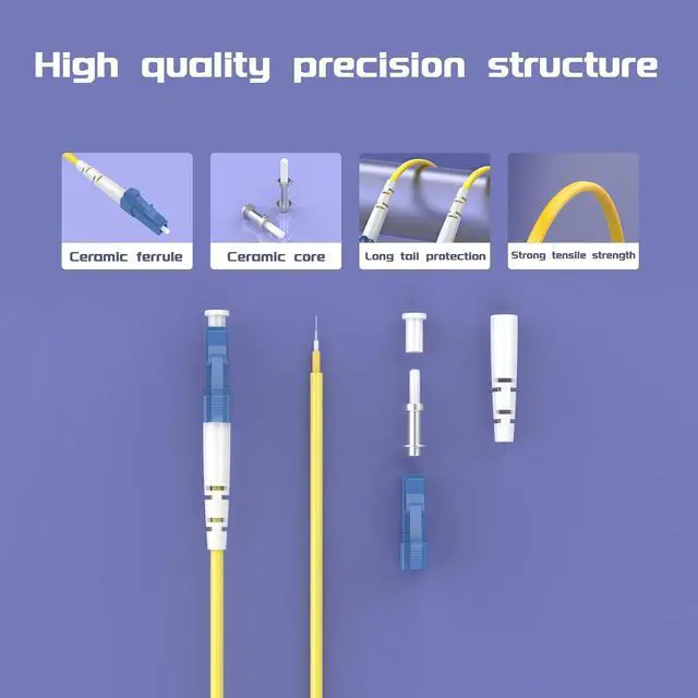 Alt view image 3 of 5 - 60Meters 196ft LC/UPC-LC/UPC Single-Mode Fiber Optic Cable LC to LC OS2 Jumper Optical Patch Cord Simplex 9/125um Yellow LC-LC