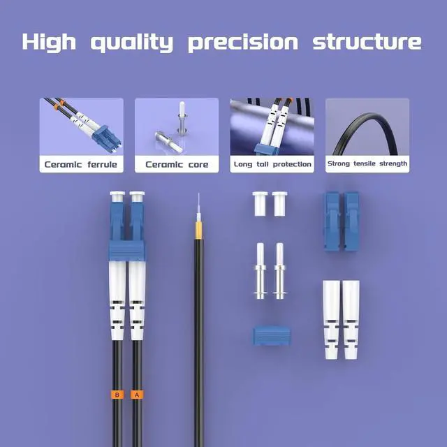 Alt view image 2 of 7 - LC/PUC to FC/PUC Outdoor Armored Fiber Patch Cable, Single Mode Duplex Fiber Optic Cable Jumper Optical Patch Cord, 60Meter/196.85ft - 9/125m TPU Black Fiber Optic Internet Cables