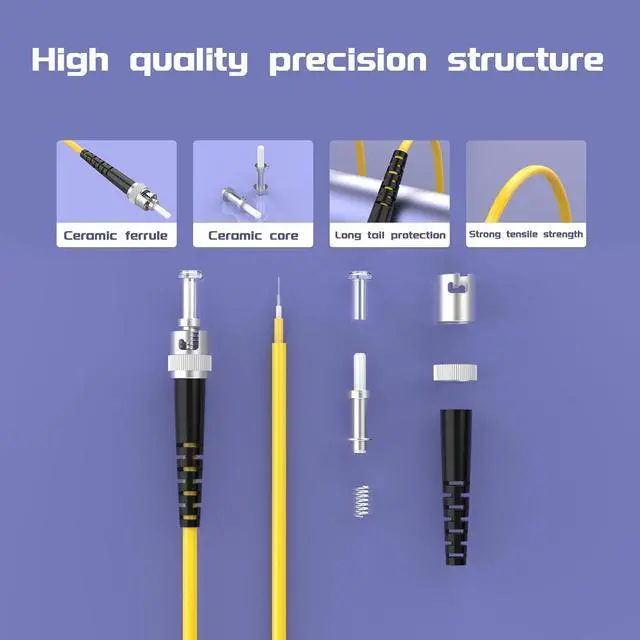 Alt view image 3 of 5 - 25Meters 82ft LC/UPC-ST/UPC Single-Mode Fiber Optic Cable LC to ST OS2 Jumper Optical Patch Cord Simplex 9/125um Yellow LC-ST