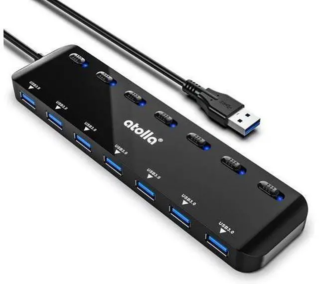 Main image of 7-Port USB 3.0 Hub Splitter USB Extender Ultra Slim Data USB Hub with Individual Power Switch and LEDs
