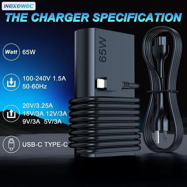 Alt view image 4 of 7 - New Slim 65W USB C Laptop Charger Compatible with ThinkPad T480s T580s T490 E480 E580 X1Carbon X13 Chromebook 2nd Gen Yoga Slim Type C Fast Charging Computer Power Cord