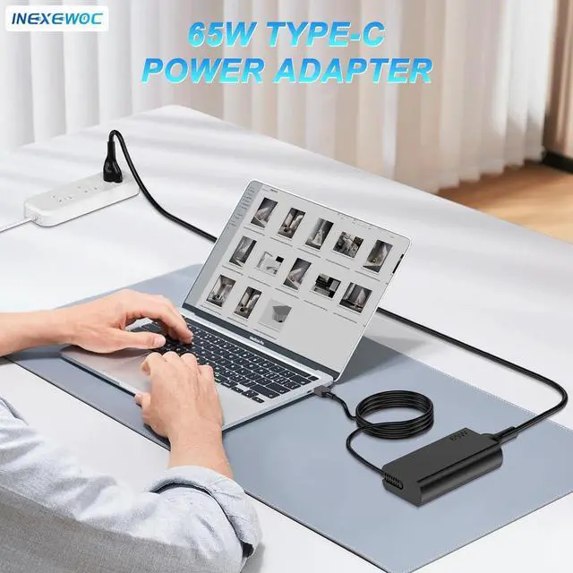 Alt view image 7 of 7 - New Slim 65W USB C Laptop Charger Compatible with ThinkPad T480s T580s T490 E480 E580 X1Carbon X13 Chromebook 2nd Gen Yoga Slim Type C Fast Charging Computer Power Cord