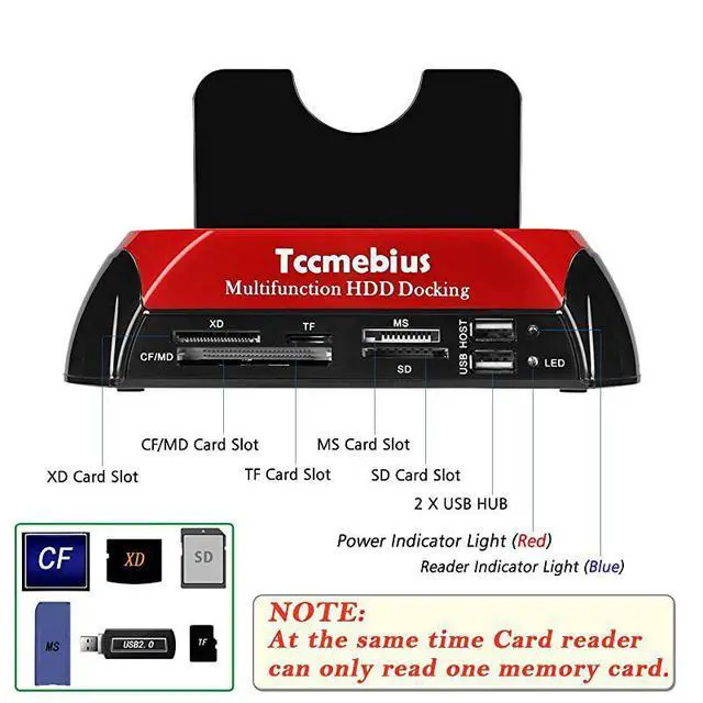 Alt view image 3 of 7 - Hard Drive Docking Station TCCS862US USB 20 to 25 35 Inch SATA IDE Dual Slots External Enclosure with All in 1 Card Reader and USB 20 Hub for 25 35 IDE SATA IIIIII HDD SSD