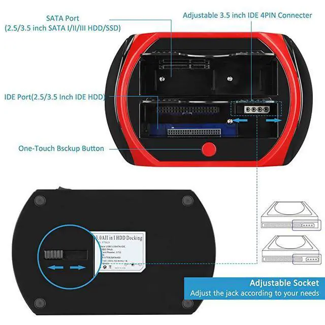 Alt view image 4 of 7 - Hard Drive Docking Station TCCS862US USB 20 to 25 35 Inch SATA IDE Dual Slots External Enclosure with All in 1 Card Reader and USB 20 Hub for 25 35 IDE SATA IIIIII HDD SSD