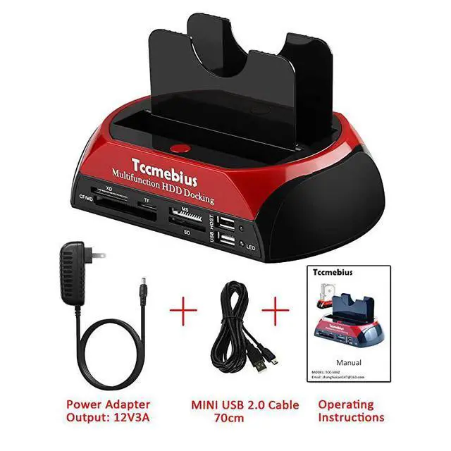 Alt view image 7 of 7 - Hard Drive Docking Station TCCS862US USB 20 to 25 35 Inch SATA IDE Dual Slots External Enclosure with All in 1 Card Reader and USB 20 Hub for 25 35 IDE SATA IIIIII HDD SSD