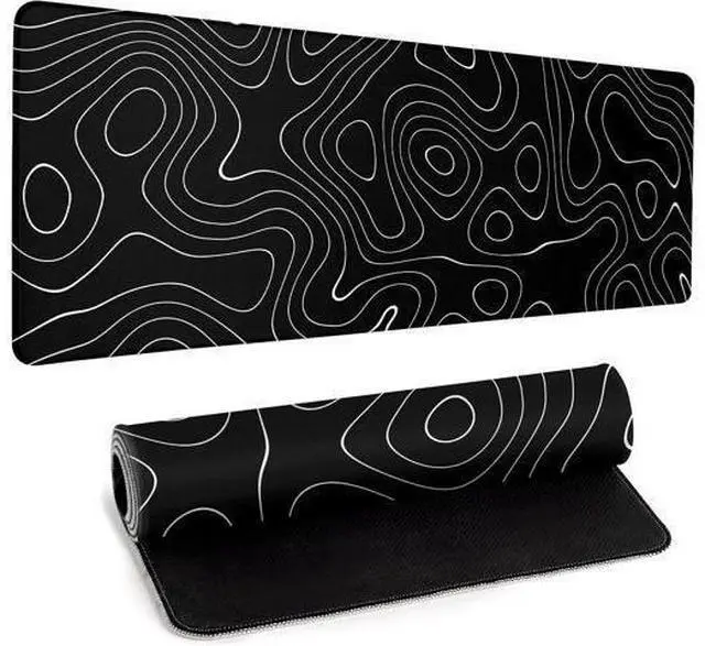 Main image of Large Topographic Map Gaming Mouse Pad for Desk Black Desk Pad with Non-Slip Rubber Base Stitched Edge Desk Organizers and Accessories Desk Decor