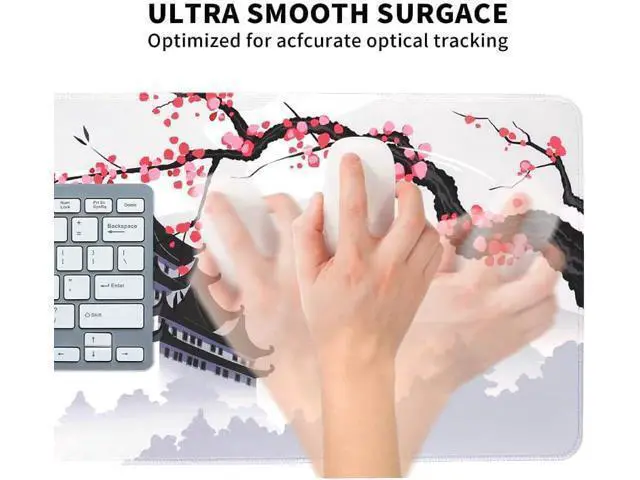 Alt view image 5 of 7 - Japanese Cherry Blossom White Gaming Mouse Pad XXL Large Gaming Laptop Anime Mouse Pad Sakura Big Desk Pads Extended PC Keyboard Waterproof and Non-Slip 31.5x11.8inches Mices Pad Japan