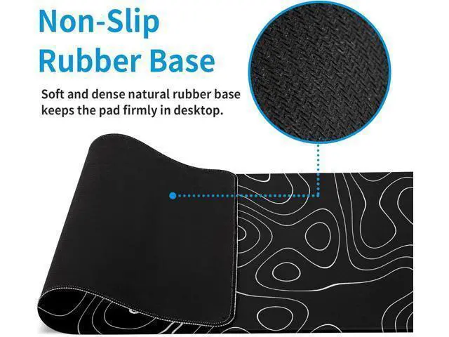 Alt view image 5 of 7 - Large Topographic Map Gaming Mouse Pad for Desk Black Desk Pad with Non-Slip Rubber Base Stitched Edge Desk Organizers and Accessories Desk Decor