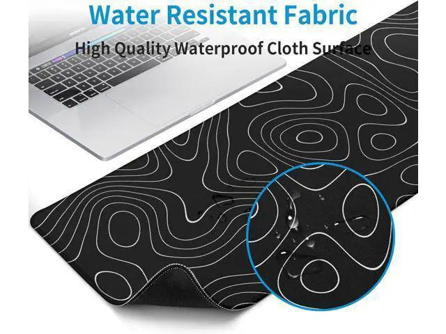 Alt view image 4 of 7 - Large Topographic Map Gaming Mouse Pad for Desk Black Desk Pad with Non-Slip Rubber Base Stitched Edge Desk Organizers and Accessories Desk Decor